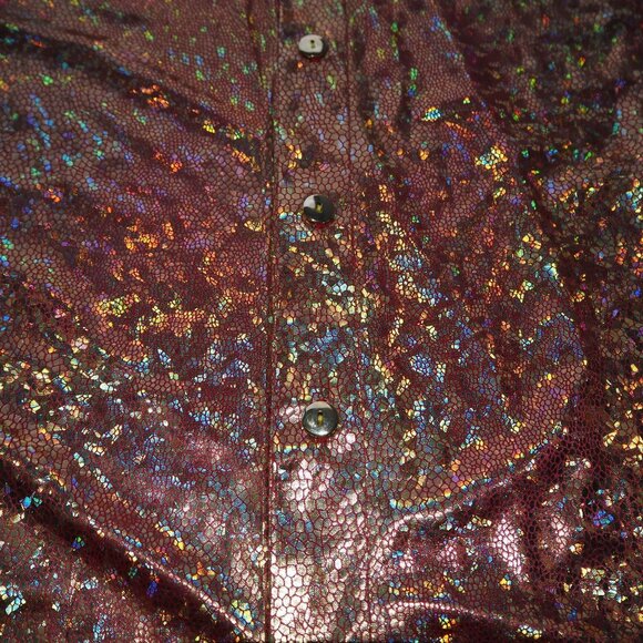 Charades Men's XL Vintage Metallic Foil Psychedelic Animal Print Disco Button Up - Picture 4 of 9